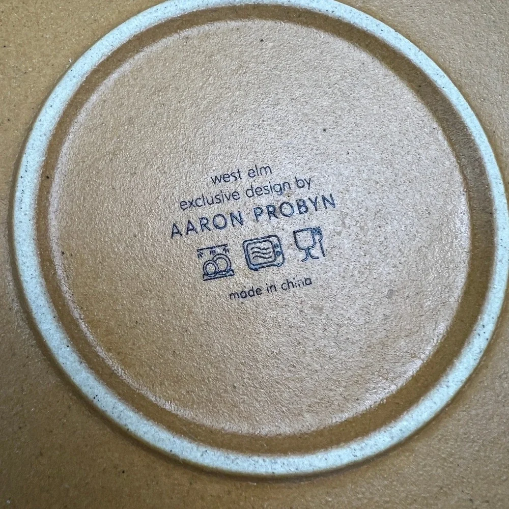 West Elm Aaron Probyn Dinner Plates Set 2 Gray Ochre Stoneware MidCentury Modern